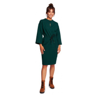 B234 Pletené šaty s provázkem - tmavě zelené