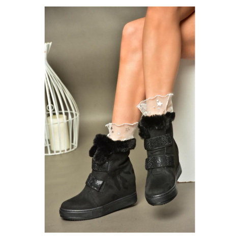 Fox Shoes R602891602 Women's Black Suede Wedge Heels Boots