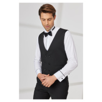 ALTINYILDIZ CLASSICS Men's Black Slim Fit Slim Fit V-neck Patterned Classic Waistcoat.