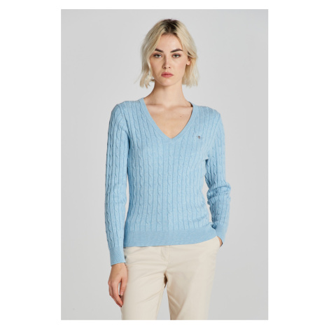 SVETR GANT STRETCH COTTON CABLE V-NECK modrá