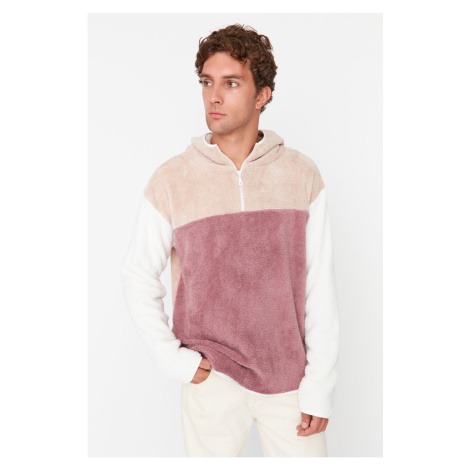 Trendyol Stone Men Regular Fit Hooded Zipper Plush Sweatshirt