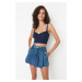 Trendyol Blue Pleated Normal Waist Denim Short Skirt