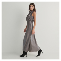 Reserved - Šaty s drapovaným výstřihem - Stříbrná