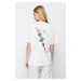 Trendyol White 100 Cotton Front and Back Galaxy Printed Oversize/Wide Crew Neck Knitted T-Shirt