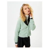 Koton Plush Knitwear Crop Cardigan Long Sleeve Buttoned V-Neck