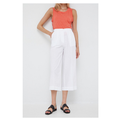 Bavlněné kalhoty Sisley dámské, bílá barva, široké, high waist