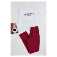 Trendyol Men's Ecru - Claret Red Regular Fit Knitted Couple Pajama Set