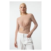 Trendyol Beige Window/Cut Out Detailed Glittery Knitted Bodysuit