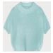 Světle modrý volný dámský svetr s krátkými rukávy (760ART)