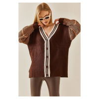 XHAN Brown Buttons Knitted Cardigan