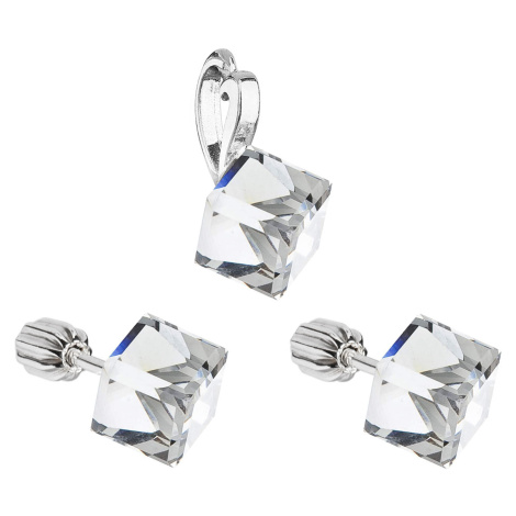 Evolution Group Sada šperků s krystaly Swarovski náušnice a přívěsek bílá kostička 39068.1