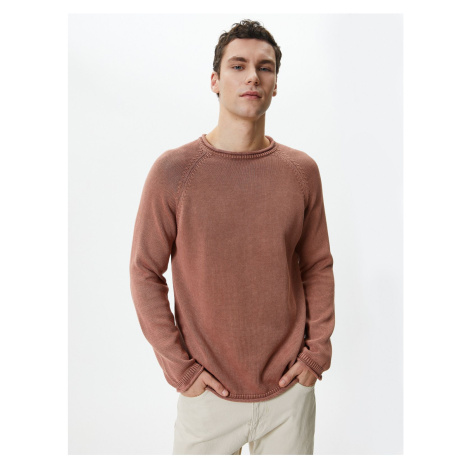 Koton Knitwear Sweater Washed Crew Neck Stitch Detail Cotton