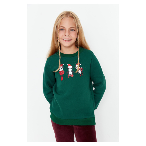 Trendyol Emerald Green Girls' Sweatshirt with Print Detail