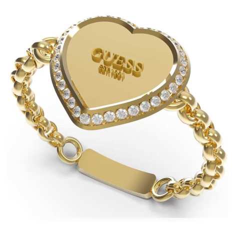 Guess Nápaditý pozlacený prsten se srdíčkem Fine Heart JUBR01429JWYG