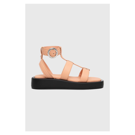 Kožené sandály BOSS Scarlet dámské, oranžová barva, na platformě, 50516435 Hugo Boss