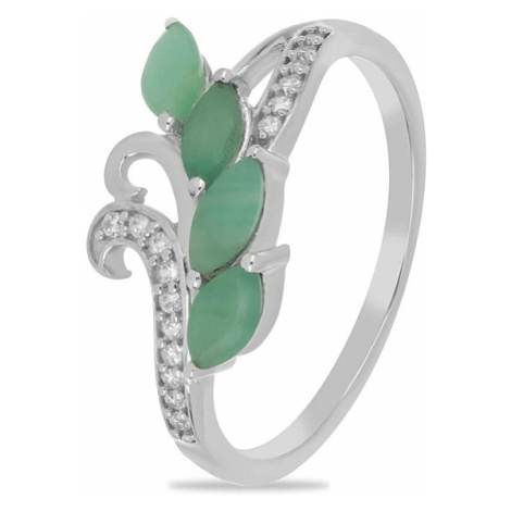 Prsten stříbrný s broušenými smaragdy a zirkony Ag 925 026347 EM - 62 mm , 2,7 g