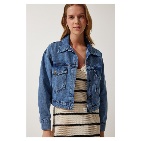 Happiness İstanbul Women's Blue Pocket Jean Jacket