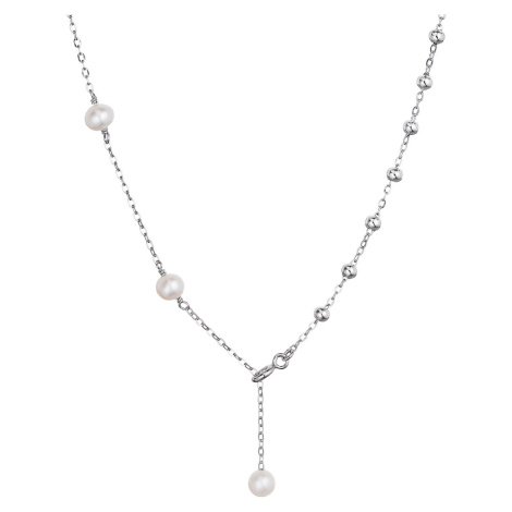 Evolution Group Stříbrný náhrdelník s třemi říčními perlami na řetízku a stříbrnými kuličkami 22