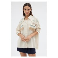 Laluvia Stone Bead Embroidered Tasseled Linen Shirt
