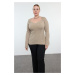 Trendyol Curve Mink Wide Collar Ribbed Knitwear Sweater