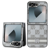 DKNY PU Leather Checkered Pattern and Stripe Zadní Kryt pro Samsung Galaxy Z Flip 6 Beige