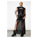 sukně dámská KILLSTAR - Paragon Fishnet Maxi - Black