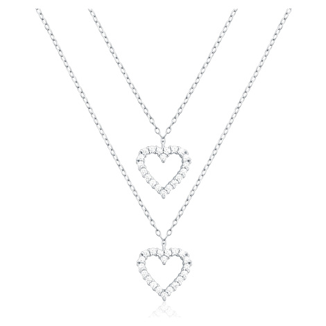 JVD Dvojitý stříbrný náhrdelník Srdce se zirkony SVLN0365X61BI45