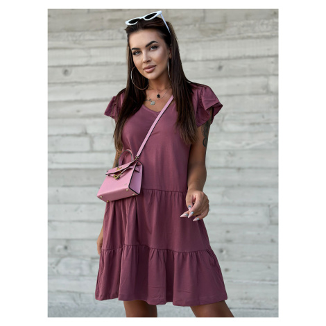 Švestkové šaty s krátkým rukávem a volánem od MAYFLIES Fashionhunters