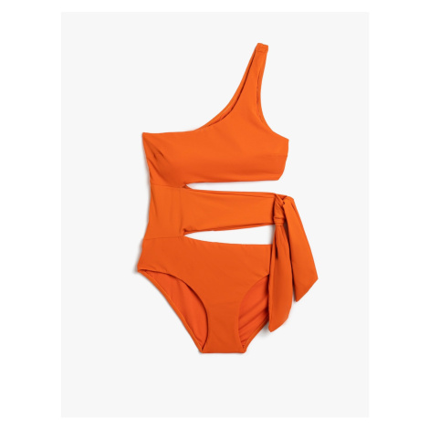 Koton One Shoulder Swimsuit with Window Detail, Covered and Tied