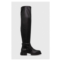 Kozačky Tommy Hilfiger STRETCH MONOCHROMATIC LONGBOOT dámské, černá barva, na platformě, FW0FW07