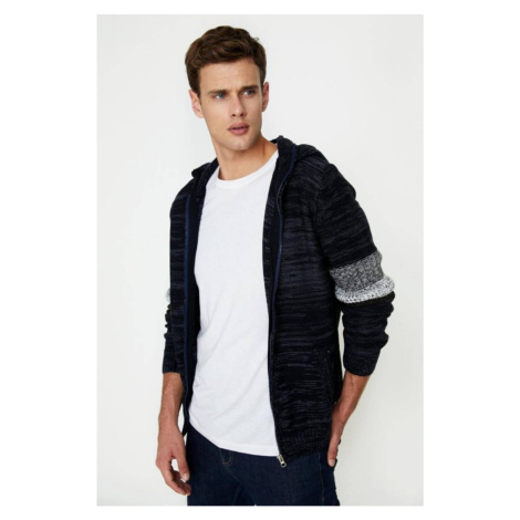 Koton Navy Blue Zippered Hooded Cardigan