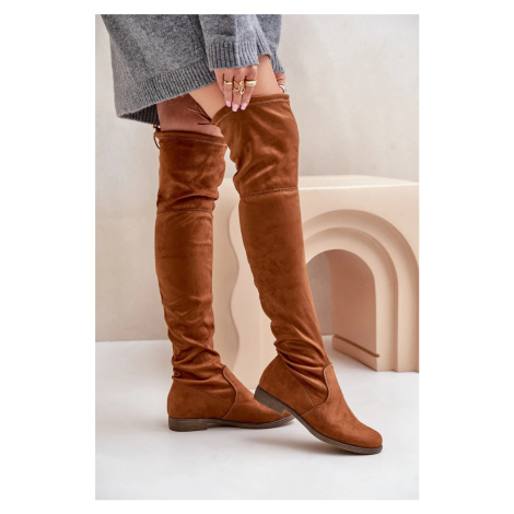 Kozačky na plochém podpatku nad kolena z eko semiše Camel Linnithia Kesi