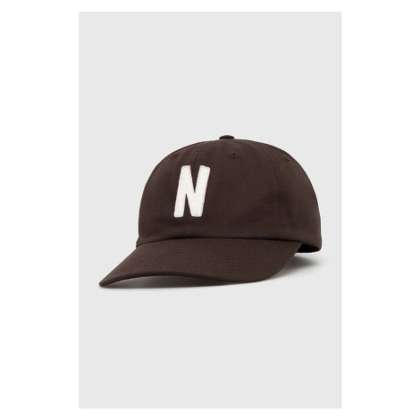 Bavlněná baseballová čepice Norse Projects Felt N Twill Sports Cap hnědá barva, s aplikací, N80.