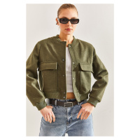 Bianco Lucci Women's Big Pocket Stamp Bomber Jacket