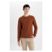 DEFACTO Men's Dark Orange Standard Fit Regular Cut Crew Neck Textured Basic Knitwear Sweater