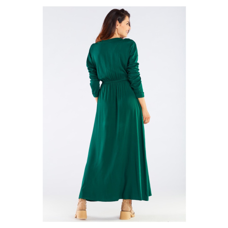 Zelené maxi šaty s rozparkem A454 Awama