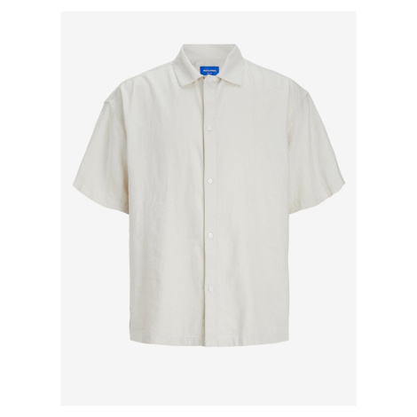 Krémová pánská lněná košile s krátkým rukávem Jack & Jones Faro