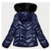 Krátká dámská prošívaná zimní bunda v švestkové barvě s kapucí J Style (58M23068-4)