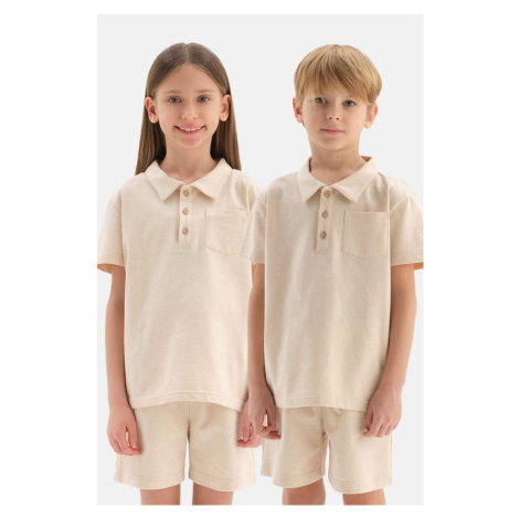 Dagi Beige Natural Color Local Seed Cotton Polo Neck Unisex T-Shirt