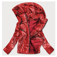 Červená lesklá dámská bunda s kapucí (B9575)