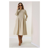 By Saygı Double Pleated Pocket Imported Knitted Crepe Dress