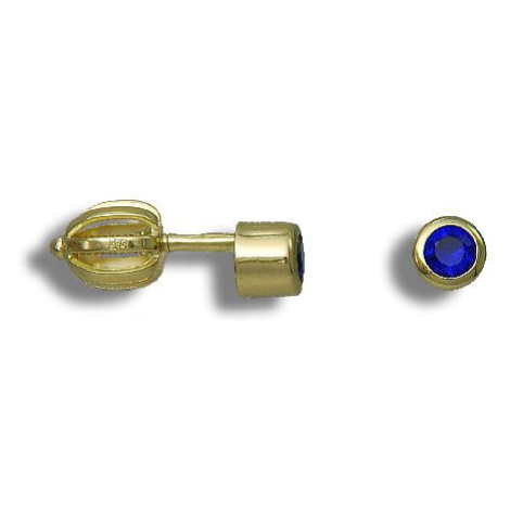 GEMMAX Jewelry Zlaté náušnice pecky se safírově modrým zirkonem GLEYM-64091