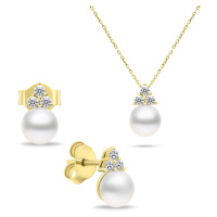 Brilio Silver Nadčasová pozlacená sada šperků s pravými perlami SET228Y (náušnice, náhrdelník)