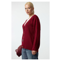 Trendyol Claret Red Wide Pattern Basic Knitwear Cardigan