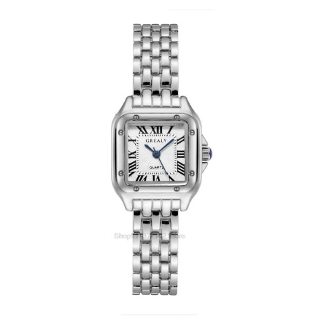 Dámské elegantní hodinky – čtvercové pouzdro, kovový pásek