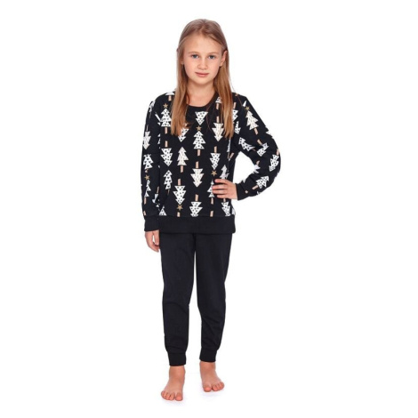 Dětské hřejivé pyžamo Zuna černé se stromečky dn-nightwear