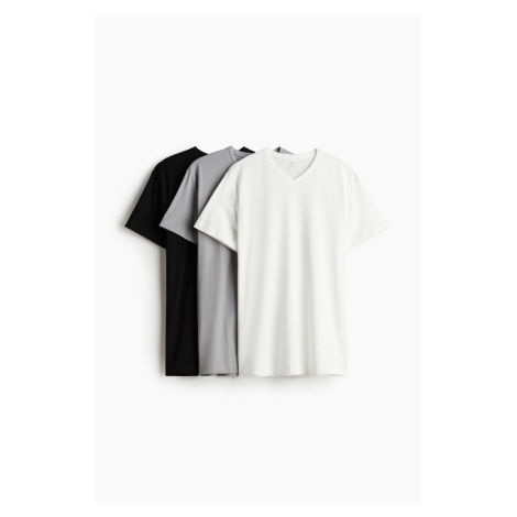 H & M - Tričko Slim Fit's výstřihem do V: balení po 3 - černá H&M