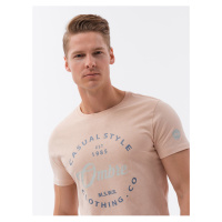 Pánské bavlněné tričko s potiskem - světle růžové V3 S1752