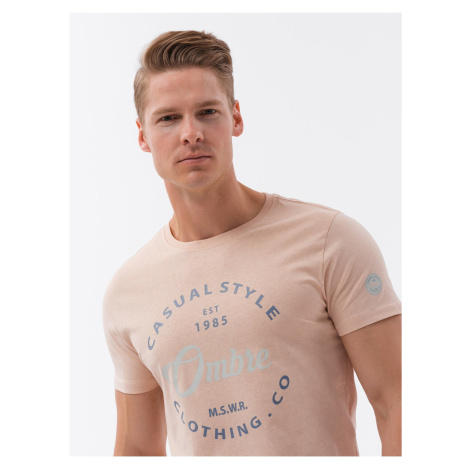 Pánské bavlněné tričko s potiskem - světle růžové V3 S1752 Ombre