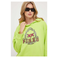 Bavlněná mikina Pinko dámská, zelená barva, s kapucí, s potiskem